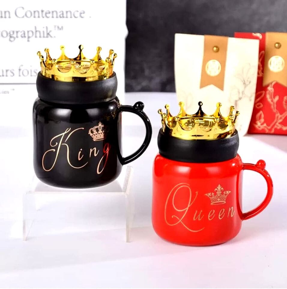 Gold Crown Mug Set, King Queen Ceramic Mug, Royal Coffee Tea Cups with Lid Gold Crown Mug Set, King Queen Ceramic Mug, Royal Coffee Tea Cups with Lid